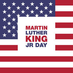 Fototapeta na wymiar Martin Luther King Jr. Day greeting card type design elements. MLK poster on USA flag