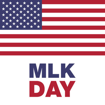 Martin Luther King Jr. Day greeting card type design elements. MLK poster on USA flag