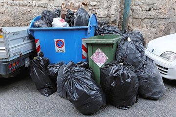 Big Pile of Garbage Bags in Naples Italy