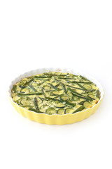 Homemade Asparagus and Zucchini Quiche Isolated On White