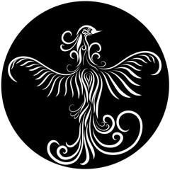 graceful bird on a black background, dance or rises