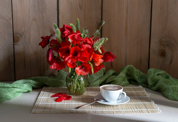 The bouquet of red wild poppies