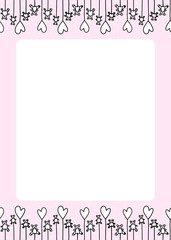 Pink postcard frame for girls. Cute vector stock illustration. Bears and hearts. Copy space.