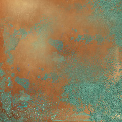 Green oxidation on the metal plate of the Golden flower.Texture or background - obrazy, fototapety, plakaty