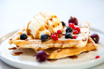 Homemade waffles with berries