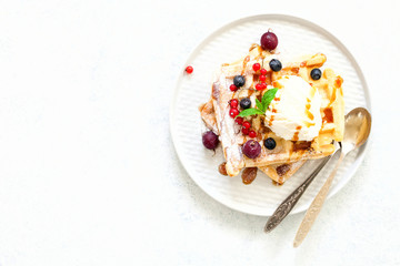 Homemade waffles with berries