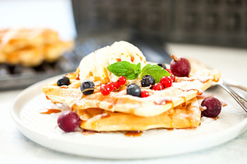 Homemade waffles with berries