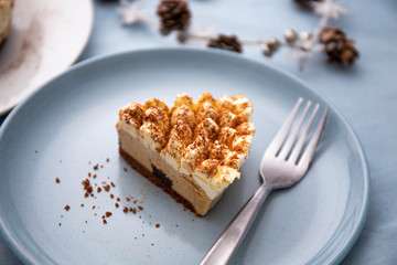 Homemade tiramisu cake, served