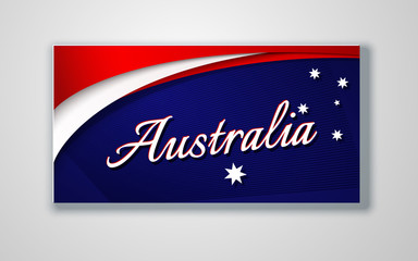 Australia national flag theme red white curved lines and stars on a blue background Patriotic poster banner card card template design for Australia Day election voting and other holidays Vector card