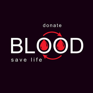 Blood donation vector symbol created with red blood drops and circulation arrows. Volunteer donorship, healthcare and medical treatment conceptual logo.