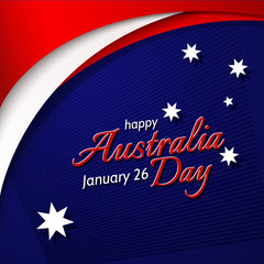 Happy Australia Day banner poster card Australia national flag theme red white curved lines and stars on a blue background Patriotic design template banner for Australia Day and other holidays Vector