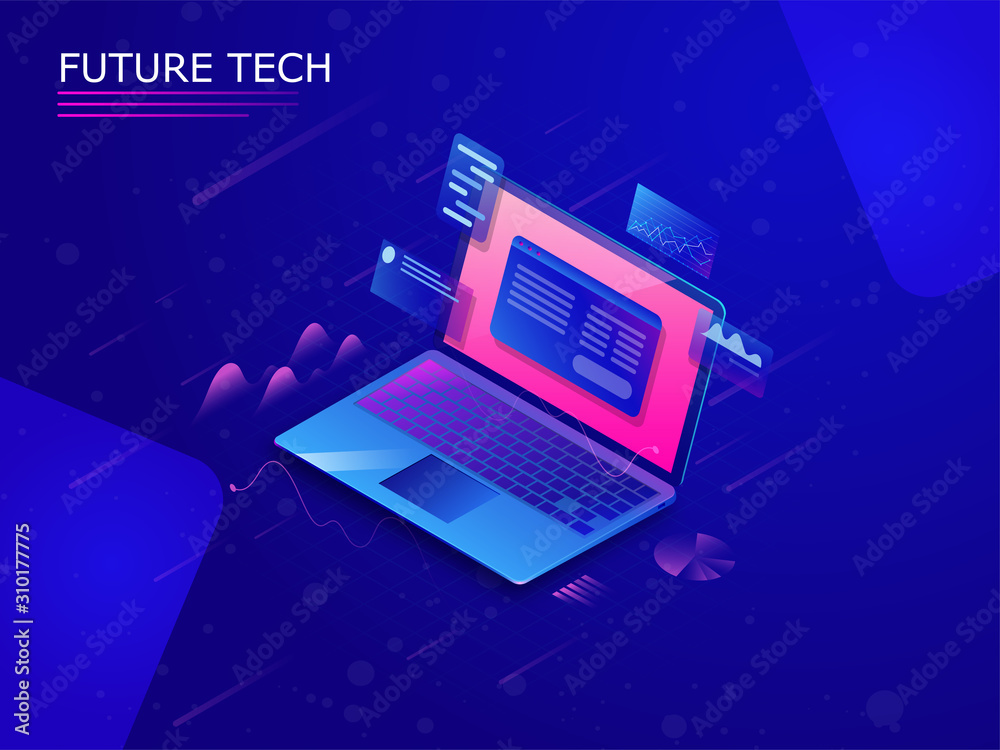 Canvas Prints 3d laptop with infographic multiple screen on blue background for future technology concept.
