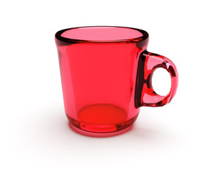 Transparent red cup isolated on a white background