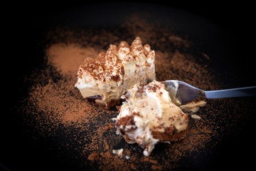 Homemade tiramisu cake, served