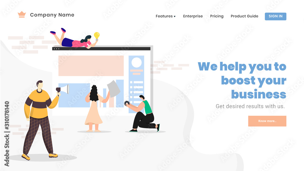Canvas Prints landing page or web banner design with business people working together on website for boost your bu