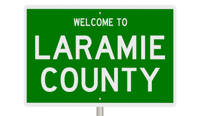 Rendering of a green 3d highway sign for Laramie County