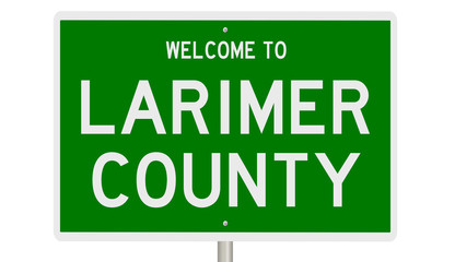 Rendering of a green 3d highway sign for Larimer County