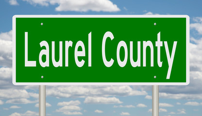 Rendering of a green 3d highway sign for Laurel County