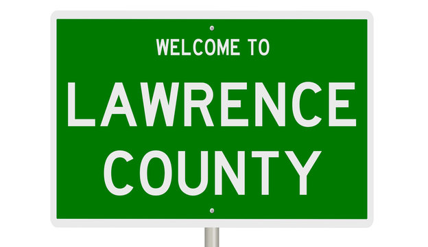 Rendering of a green 3d highway sign for Lawrence County