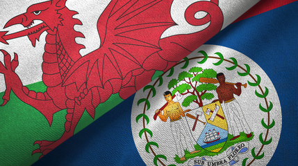 Wales and Belize two flags textile cloth, fabric texture