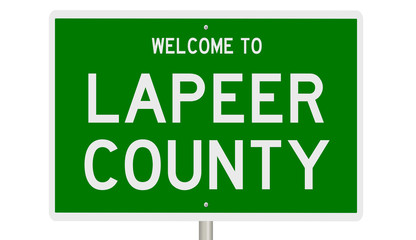 Rendering of a green 3d highway sign for Lapeer County