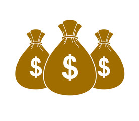 Three moneybags money bag vector simplistic illustration icon or logo, business and finance theme, income taxes revenue prize.