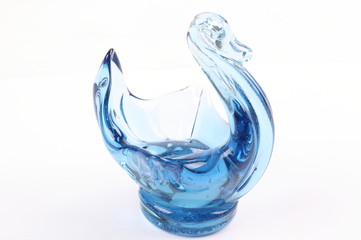 Decorative blue glass vase isolated on white