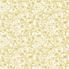 Hand painted Christmas golden snowflakes seamless pattern.
