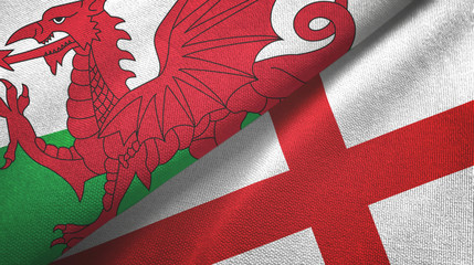 Wales and England two flags textile cloth, fabric texture