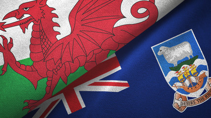 Wales and Falkland Islands two flags textile cloth, fabric texture