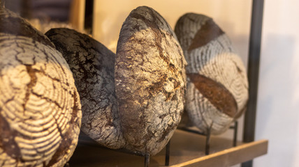 Black bread in a shop window