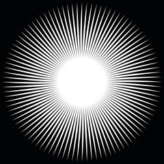 Fototapeta premium Comic book black and white radial lines background Manga or anime speed texture Superhero action frame Zoom effect Pop art gradient design Explosion vector illustration