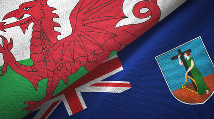 Wales and Montserrat two flags textile cloth, fabric texture