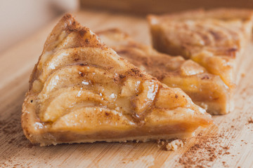 Piece of apple cake with cinnamon