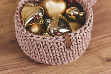 Christmas crochet beige baskets for home