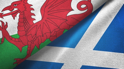 Wales and Scotland two flags textile cloth, fabric texture