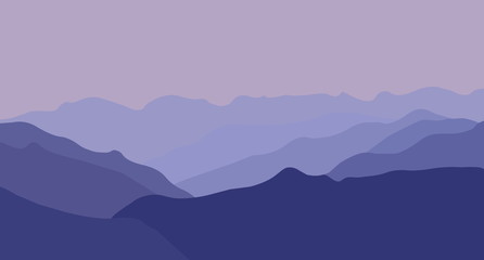Purple mountains in the fog