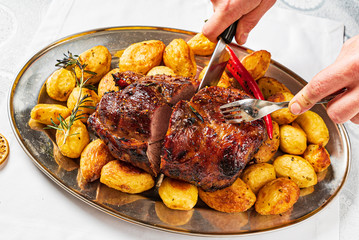 New Year table with different dishes and drinks