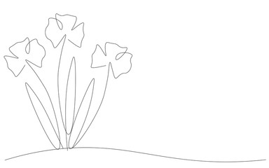 Spring flowers background. Continuous line drawing. Vector illustration