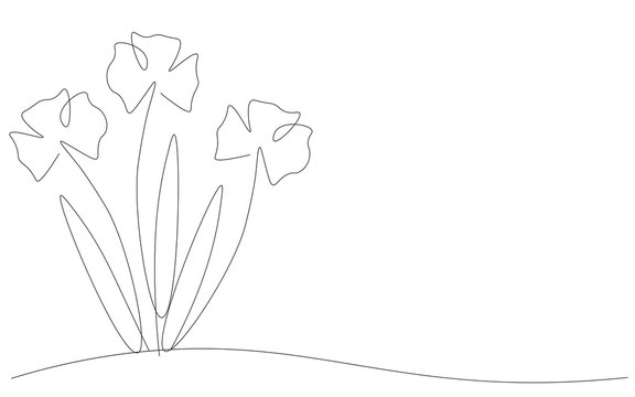 Spring flowers background. Continuous line drawing. Vector illustration