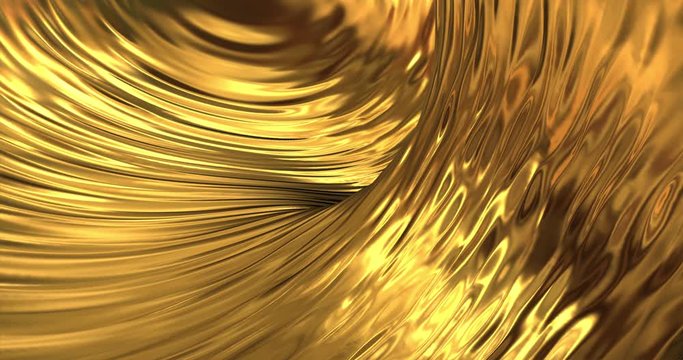 Gold liquid metallic background. Glamour satin texture 3D rendering loop 4k.