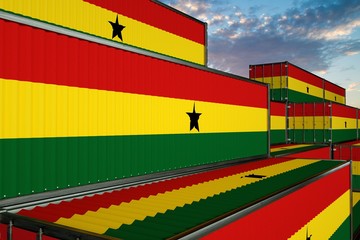 3D illustration Container with flag of Ghana