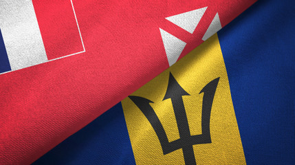 Wallis and Futuna and Barbados two flags textile cloth, fabric texture