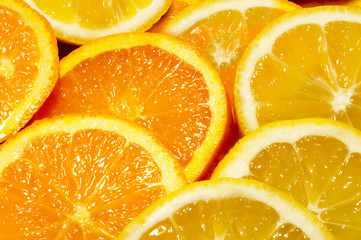 Slices of orange and lemon on the whole screen.Texture or background