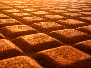 3D wallpaper vintage art of paving brick block wall pattern background side view