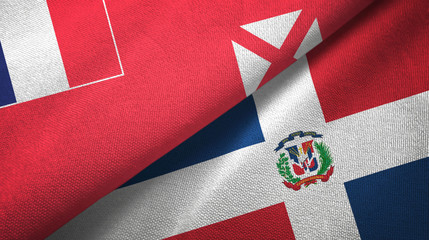Wallis and Futuna and Dominican Republic two flags textile cloth, fabric texture