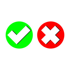 Yes and No check marks with Tick and cross signs. Vector illustration for apps and websites symbol. Red and green on white background.