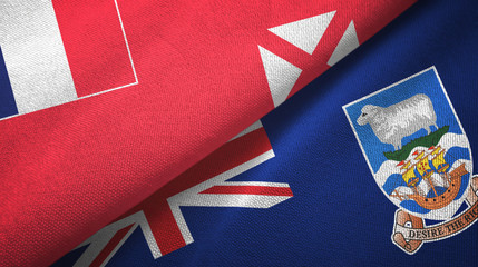 Wallis and Futuna and Falkland Islands two flags textile cloth, fabric texture