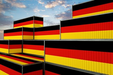 Fototapeta premium 3D illustration Container terminal full of containers with flag of Germany