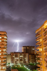 lightning in the night sky of the city